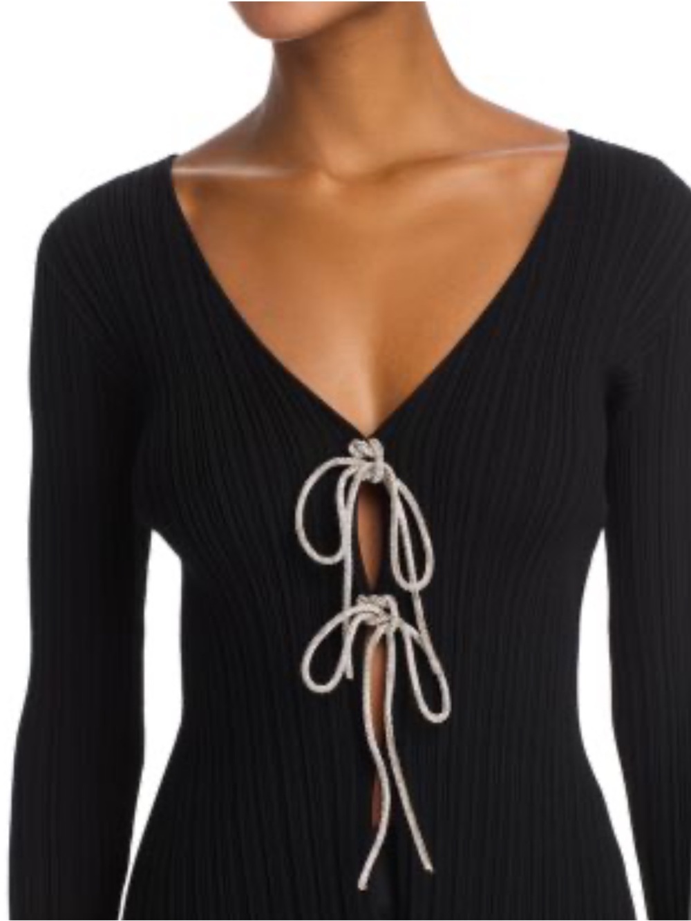 Wayf Black Ribbed Long-Sleeve Tie-Front Top